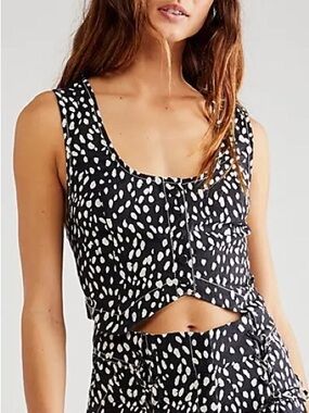 Free People Black and White Spot Print Cropped Tank